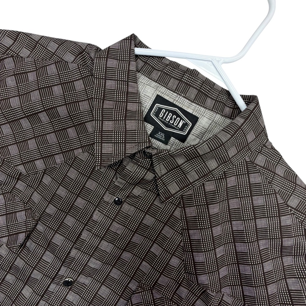 Gibson Western Shirt Mens XXL Brown Plaid Pearl Snap Long Sleeve Yoke Pocket